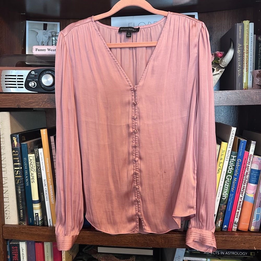 Dusty Pink Buttoned Blouse, Satiny Fabric, FLAWED